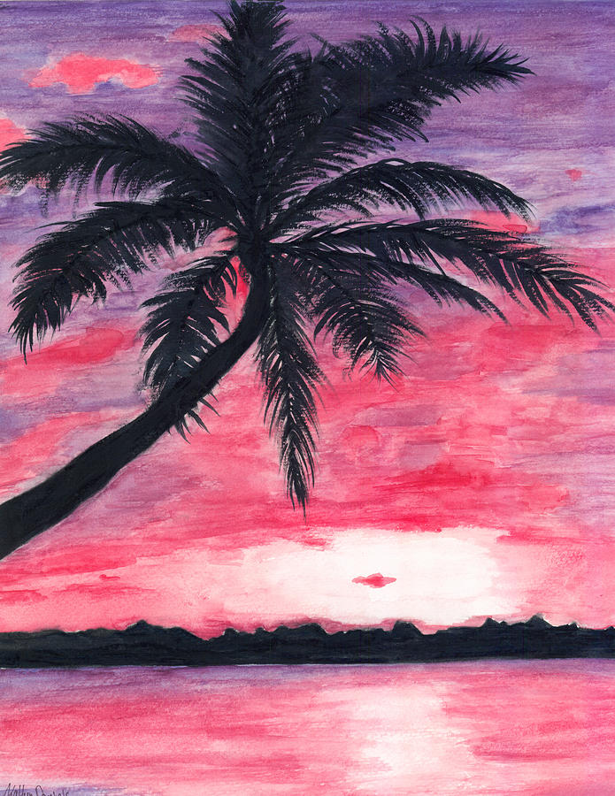 Palm Tree at Sunset Painting by Katlyn Daniels | Fine Art America