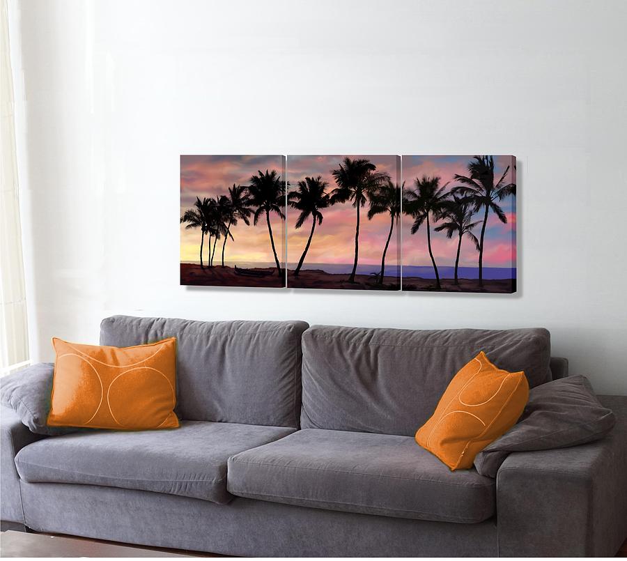 Palm Tree Sunset with Canoe on the wall Digital Art by Stephen Jorgensen