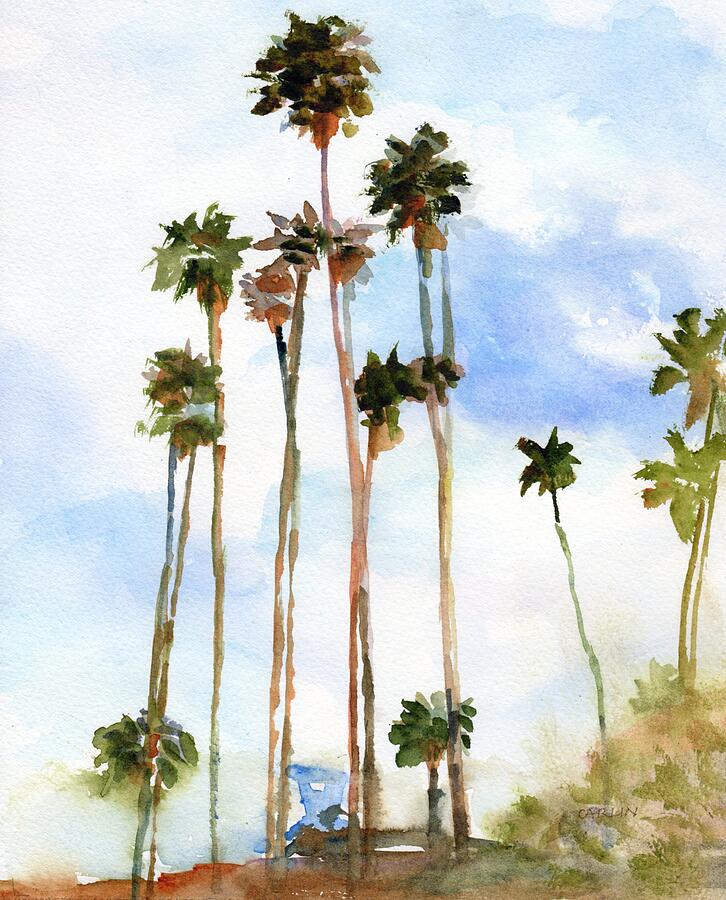Impressionism Painting - Palm Trees and Lifeguard Tower  by Carlin Blahnik CarlinArtWatercolor