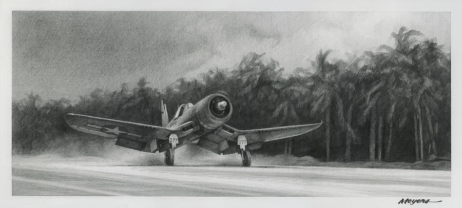 F4u Drawing - Palm Trees And Pistons by Wade Meyers