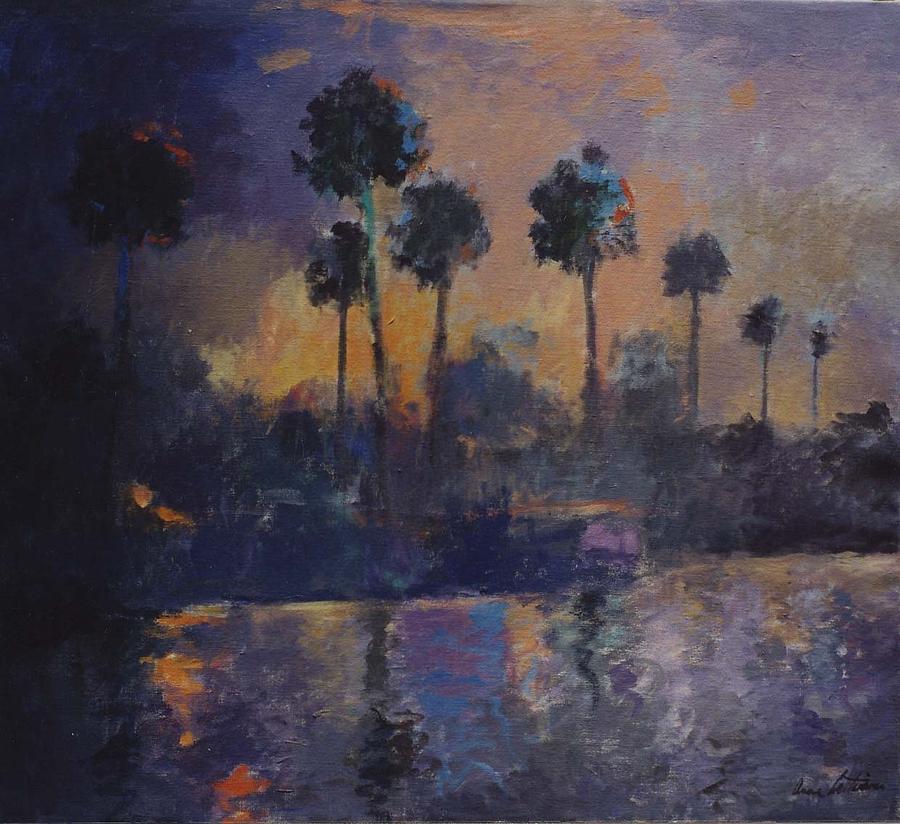 Palm Trees at Twilight Painting by Anne Lattimore - Fine Art America