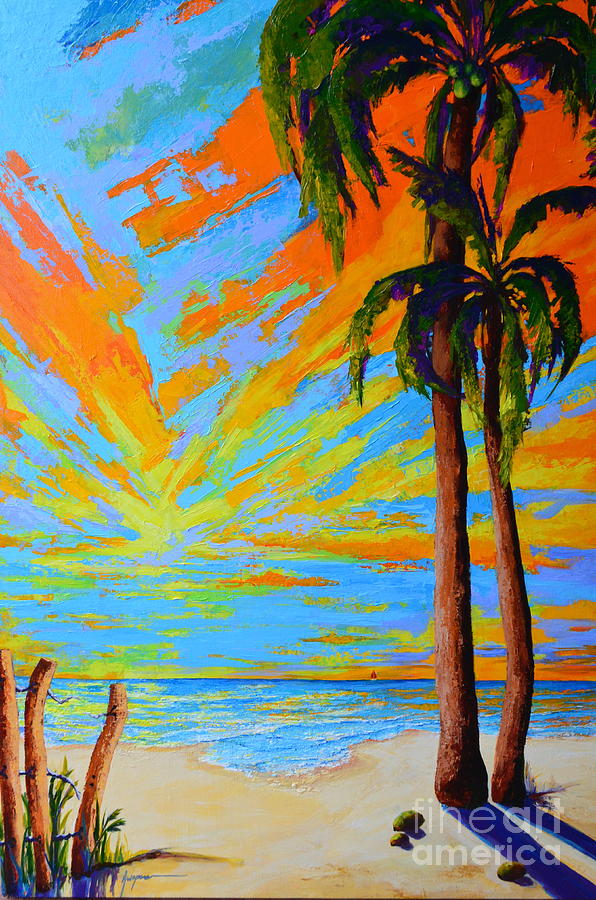 Florida Palm Trees, Tropical Beach, Colorful Sunset Painting Painting by Patricia Awapara