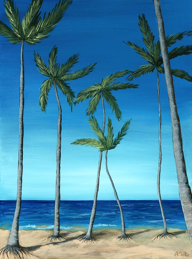 Palm Trees on Blue Painting by Anastasiya Malakhova