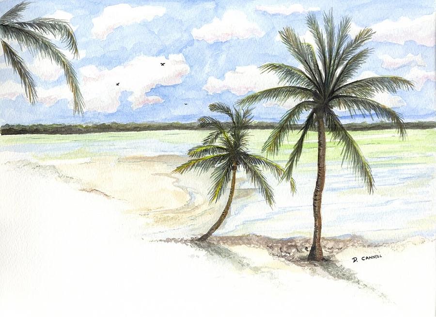 Palm trees on the Beach Painting by Darren Cannell