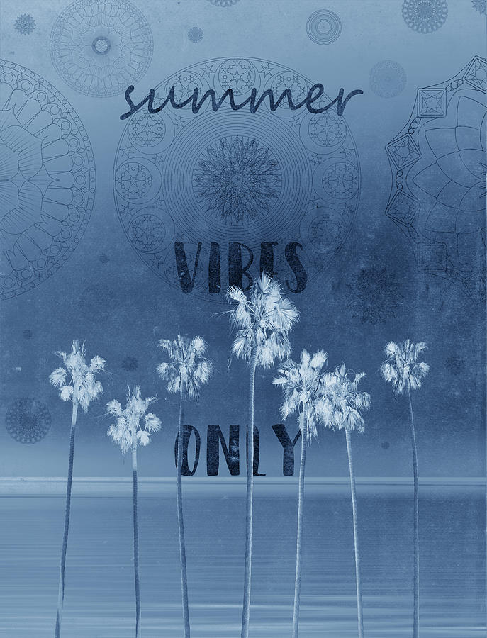 Summer Digital Art - Palm Trees Summer Vibes Blue by Bekim M