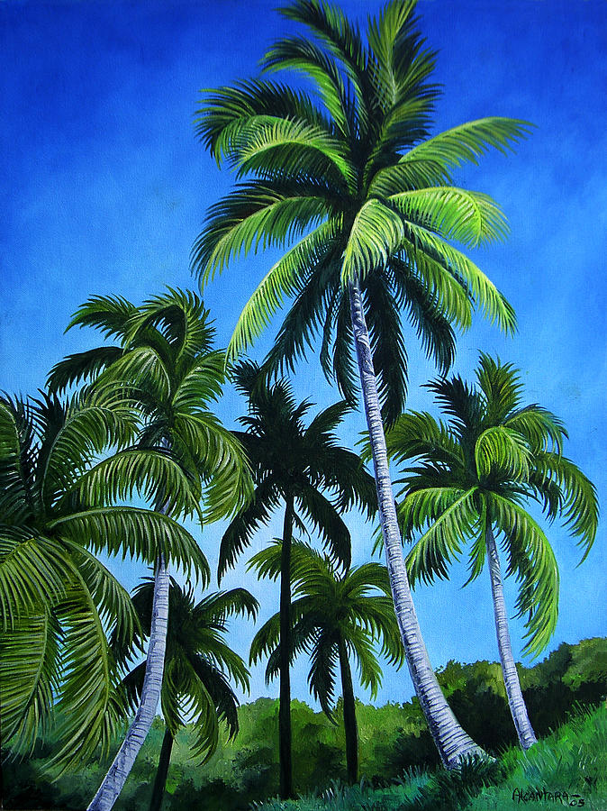 Tree Painting - Palm Trees Under a Blue Sky by Juan Alcantara
