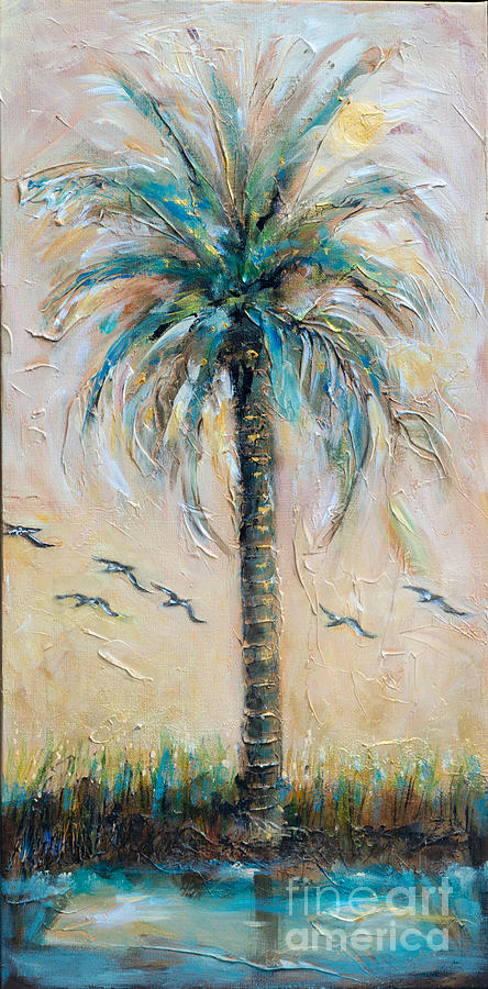 Palm with Pelicans Painting by Linda Olsen