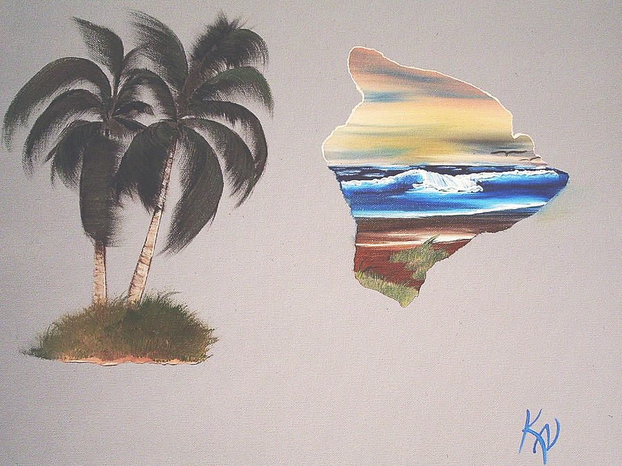 Palms and Big Island Painting by Karen Nicholson