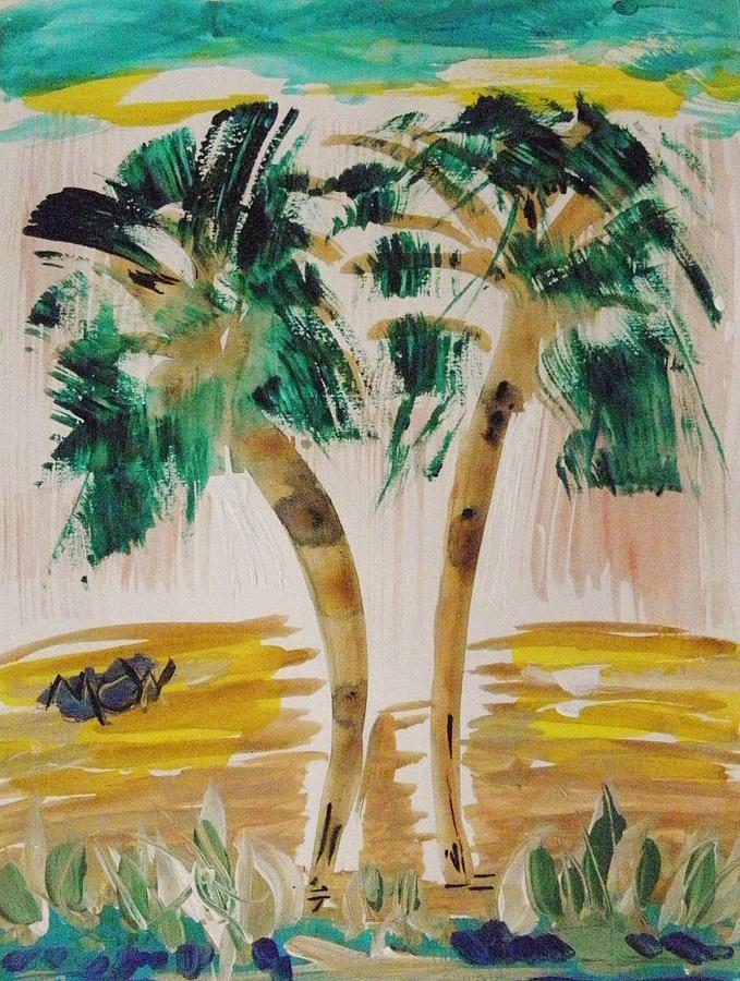 Palms and Crashing Waves Painting by Mary Carol Williams