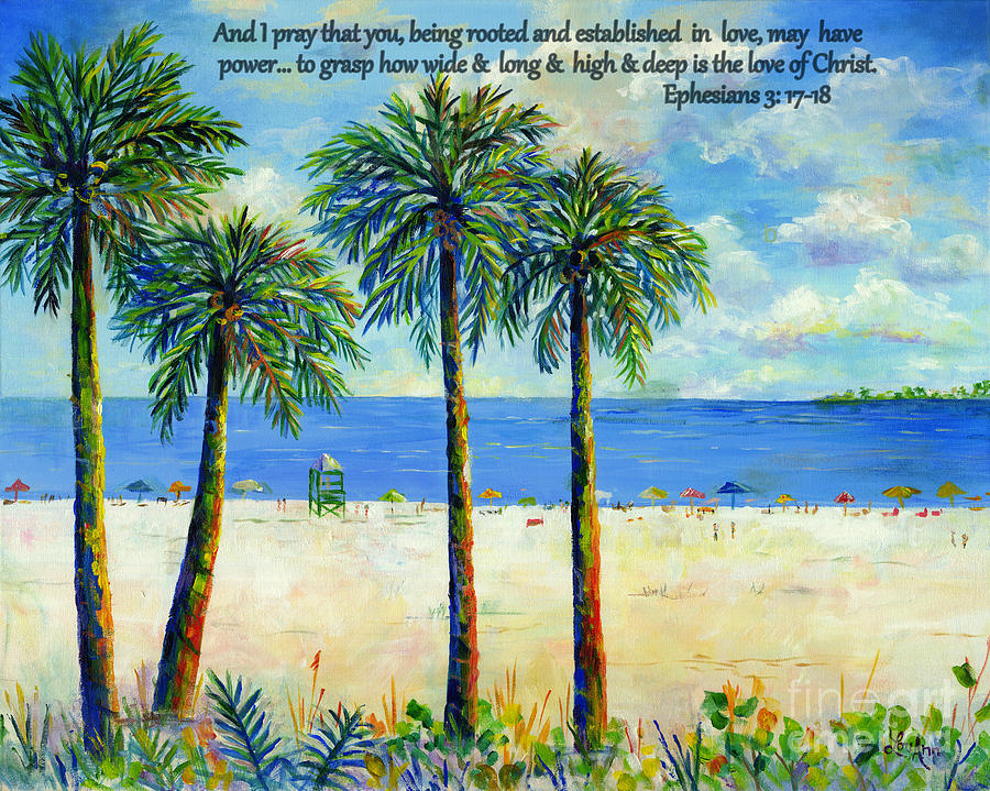 Palms on Siesta Beach with Scripture Painting by Lou Ann Bagnall