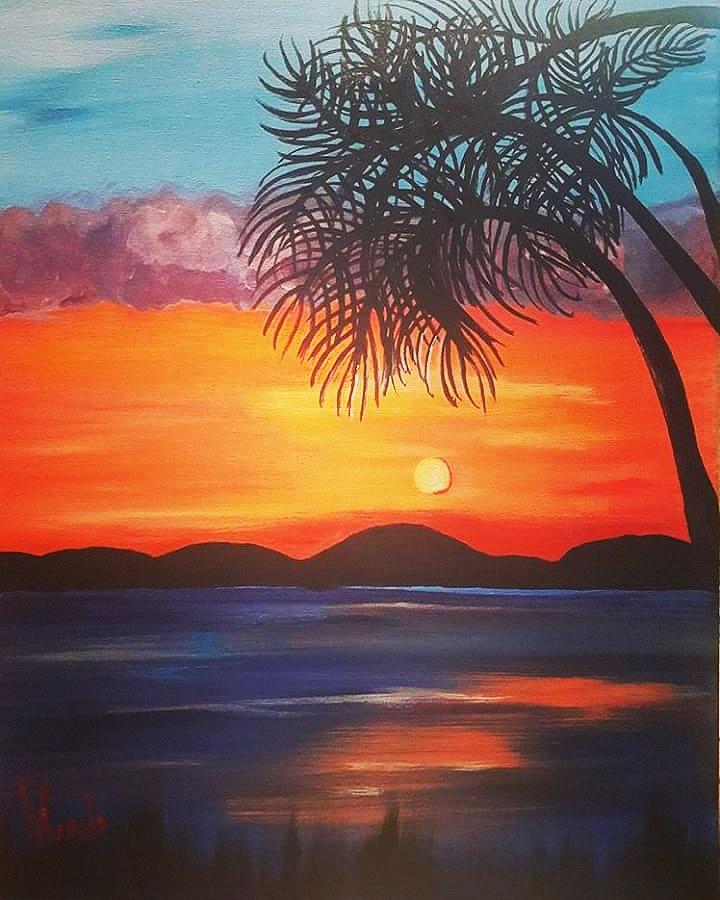 Palmtree Sunset Painting by Rhonda Mills - Fine Art America