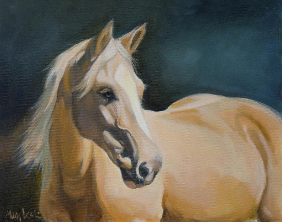 Palomino on blue Painting by Mary Leslie