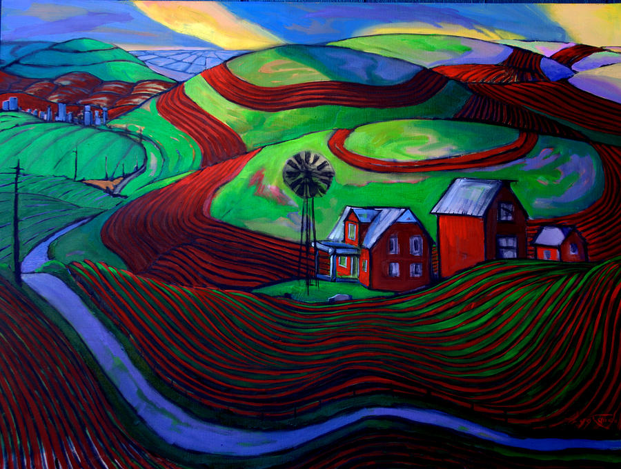 Palouse Farmscape Windmill Painting by Gregg Caudell