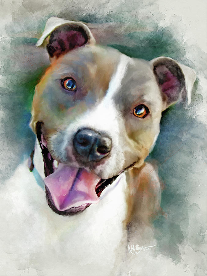Pitbull Painting - Pittie by Brushwork Portraits Pitbull Painting - Pittie by Brushwork Portraits