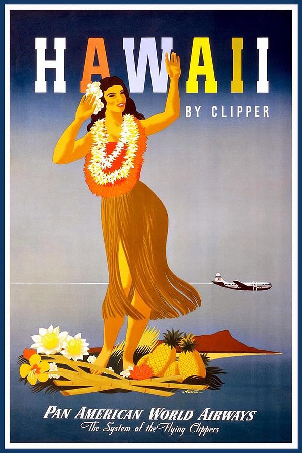 Pan American World Airways - Hawaii - Retro travel Poster - Vintage Poster Mixed Media by Studio Grafiikka