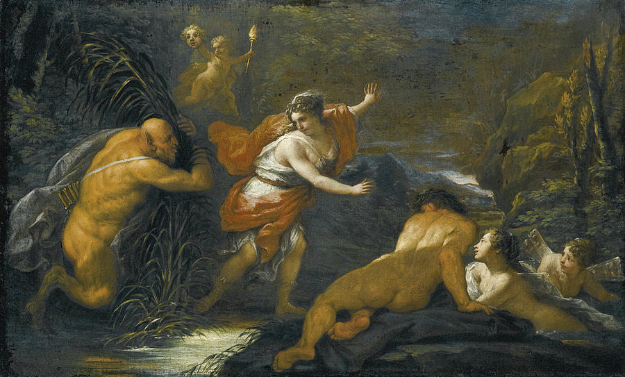 Pan and Syrinx Painting by Attributed to Paolo de Matteis
