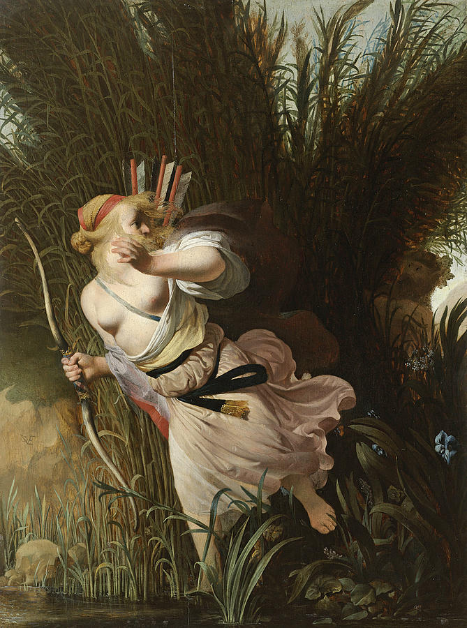 Pan and Syrinx Painting by Caesar van Everdingen