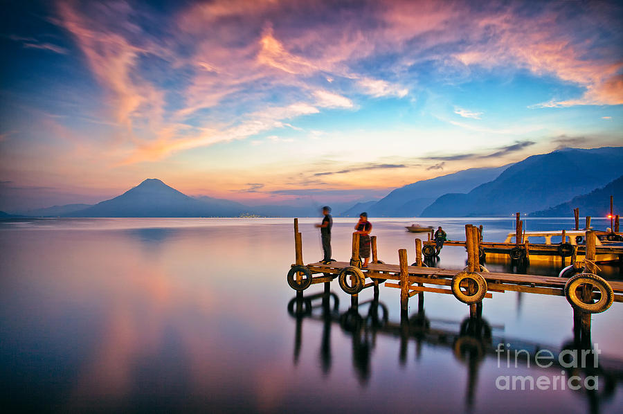 Panajachel Pier at Sunset, Lake Atitlan, Guatemala Photograph by Sam Antonio