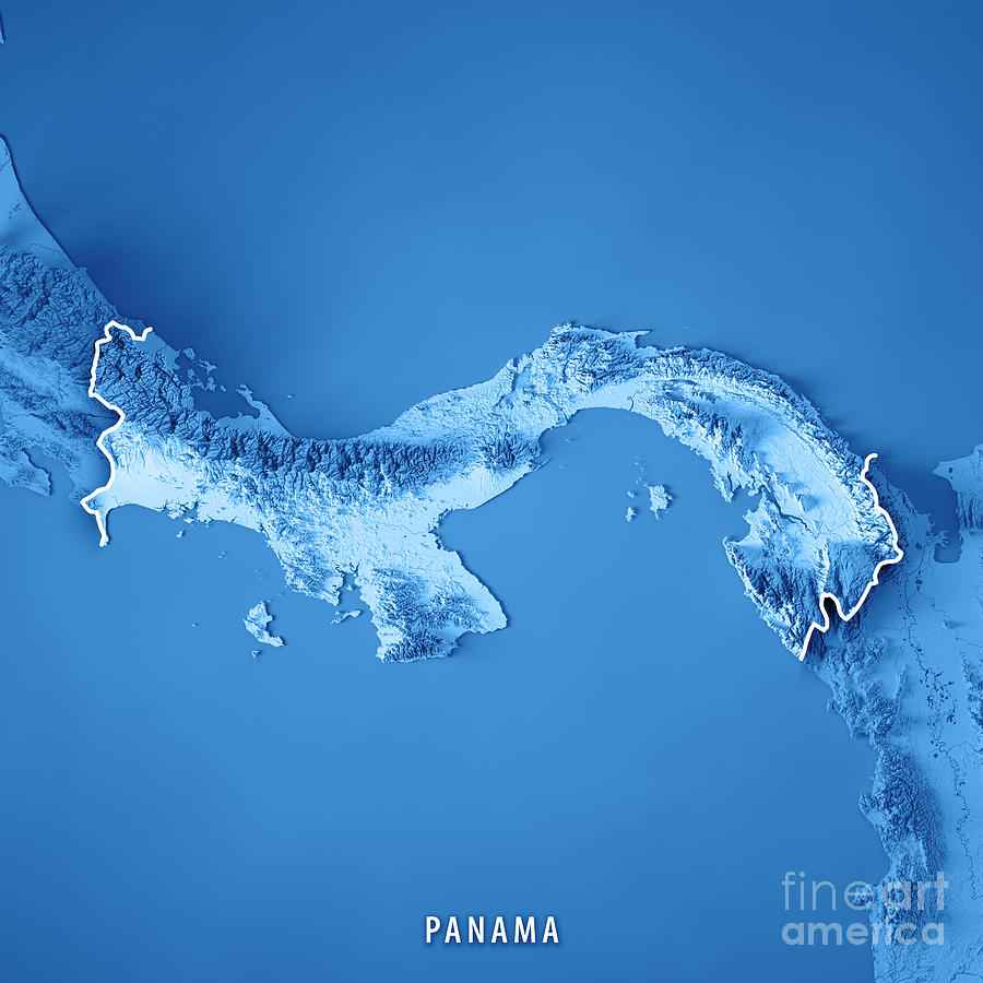 Map Digital Art - Panama 3D Render Topographic Map Blue Border by Frank Ramspott