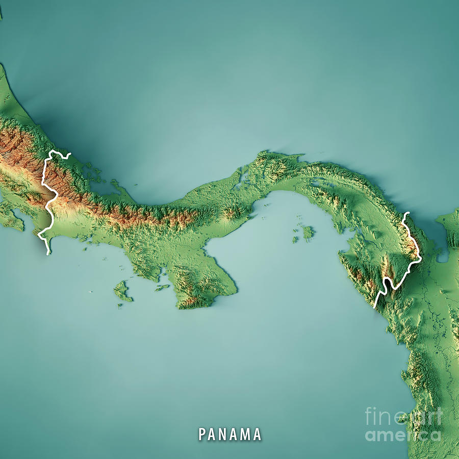 Map Digital Art - Panama 3D Render Topographic Map Border by Frank Ramspott