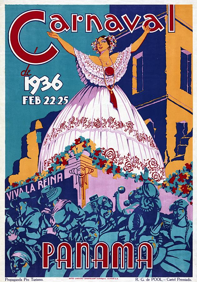 Panama Carnaval travel poster 1936 Painting by Vincent Monozlay