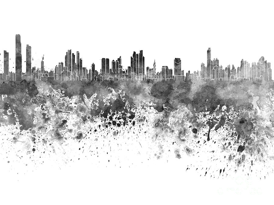 Panama City Skyline In Black Watercolor On White Background Painting By Pablo Romero