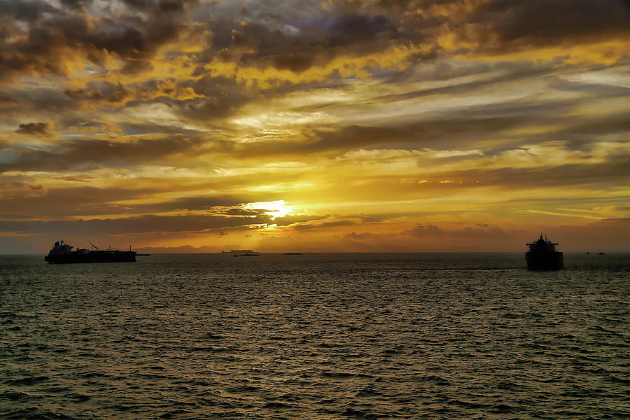 Panama Sunset with Ships Digital Art by John Haldane