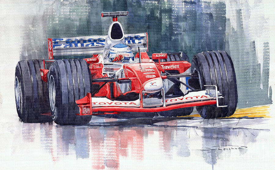 Watercolour Painting - Panasonic Toyota TF102 F1 2002 Mika Salo by Yuriy Shevchuk