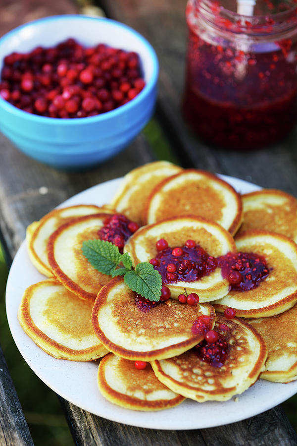 Pancakes With Cranberry Jam Photograph
