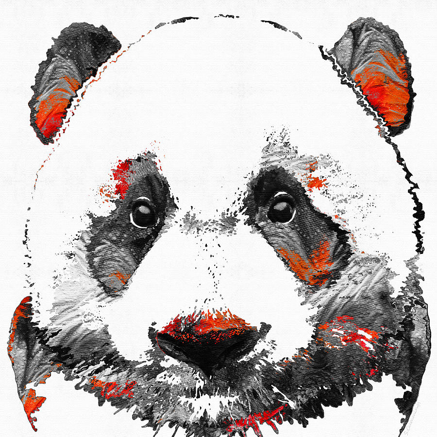 Bear Painting - Panda Bear Art - Black White Red - By Sharon Cummings by Sharon Cummings