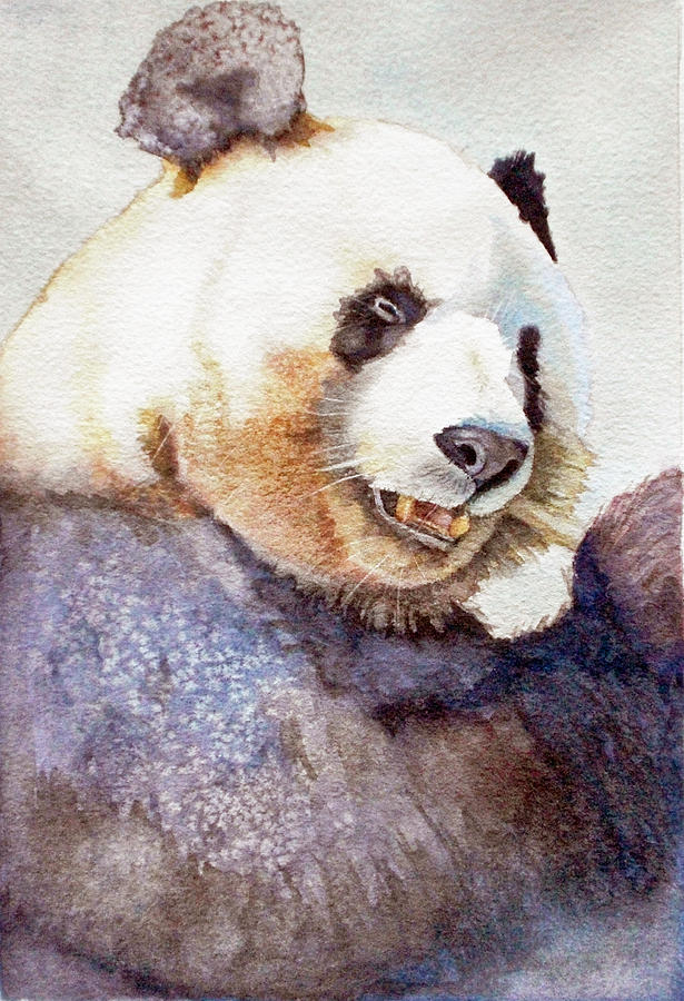 Panda Eating Painting by Bonnie Rinier
