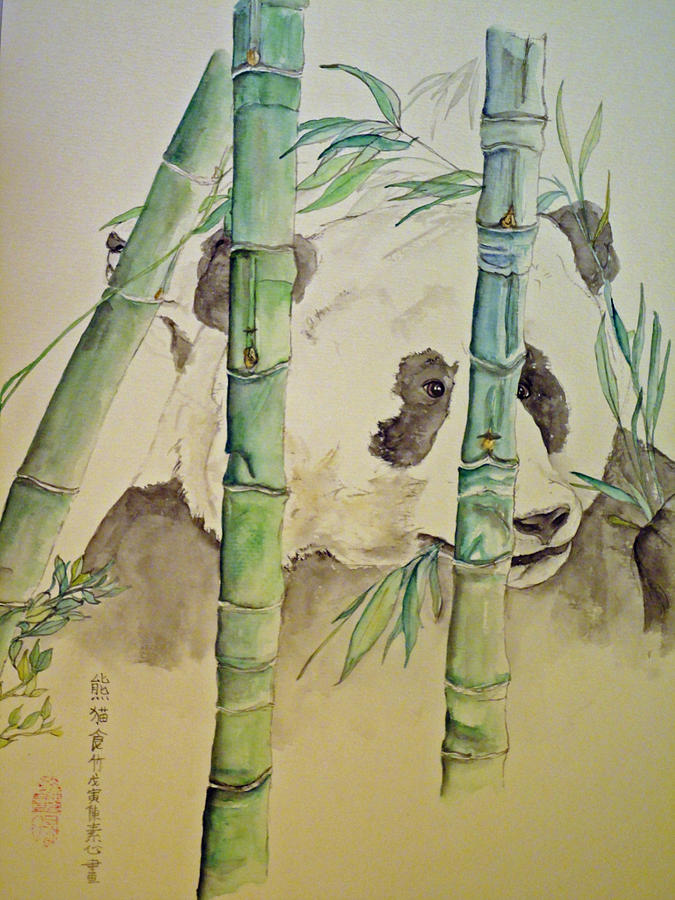 Panda Eating  Painting by Debbi Saccomanno Chan