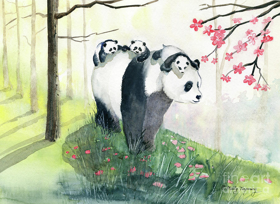 Panda family Painting by Melly Terpening