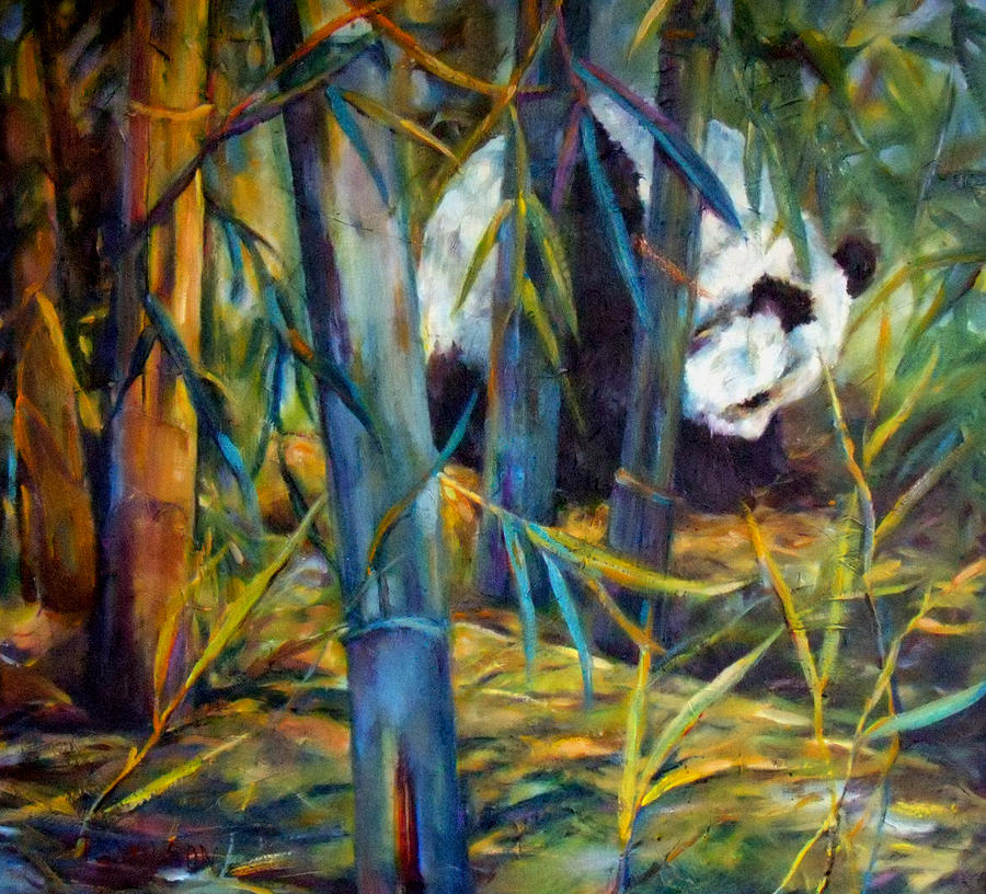 Panda in Bamboo Painting by Peggy Wilson