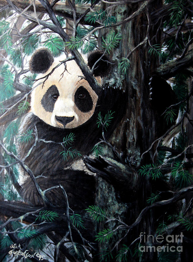 Panda in tree Painting by Nick Gustafson