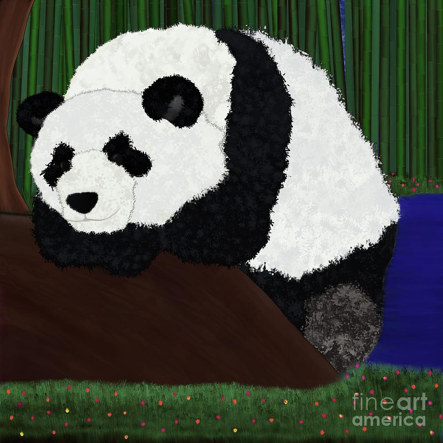 Panda Sitting By Bamboo Digital Art