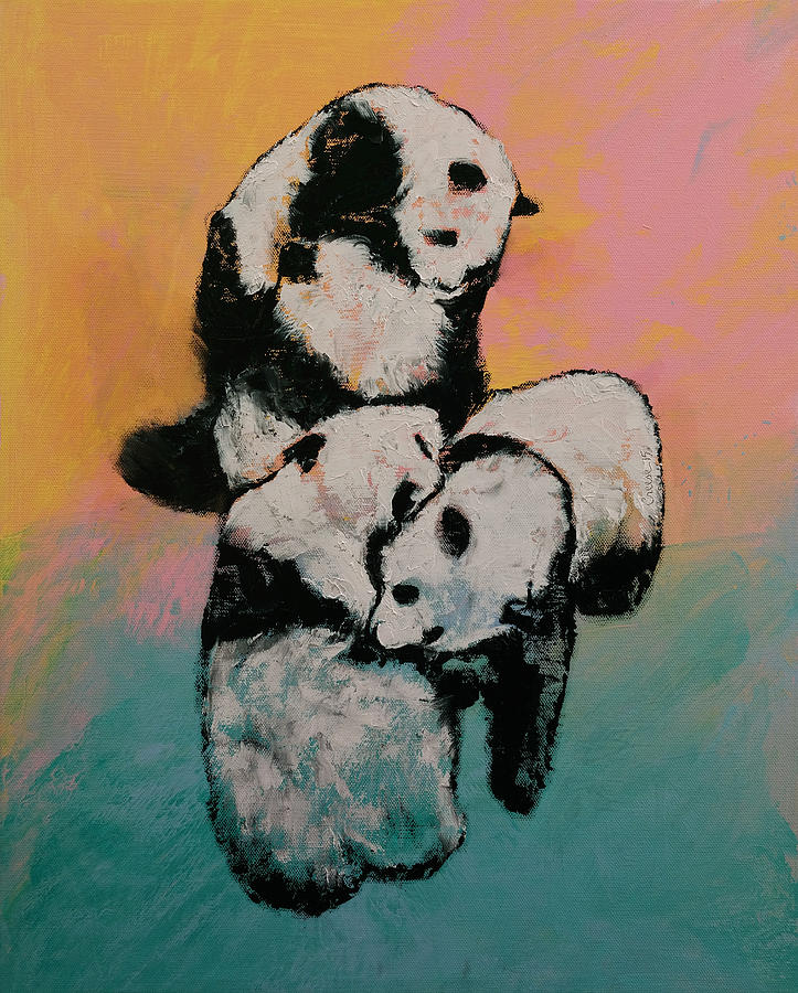 Panda Street Fight Painting by Michael Creese
