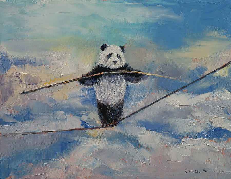 Wildlife Painting - Panda Tightrope by Michael Creese