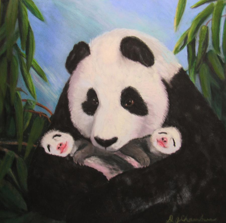 Panda Twins Painting by Donna Chambers