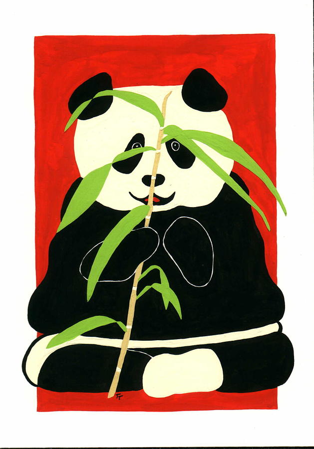 Panda with Bamboo Painting by Terry Taylor