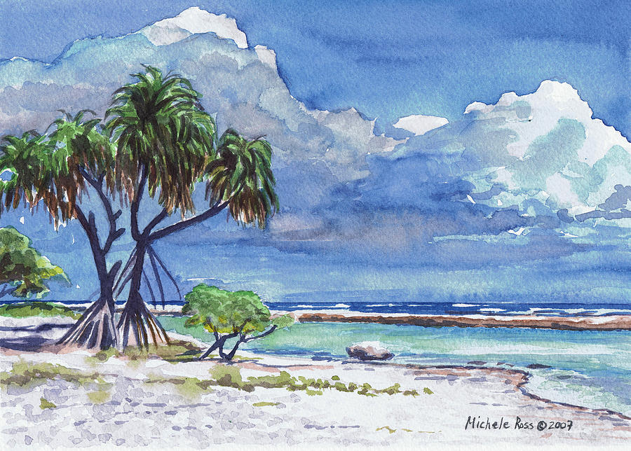Beach Painting - Pandanus Lagoon by Michele Ross