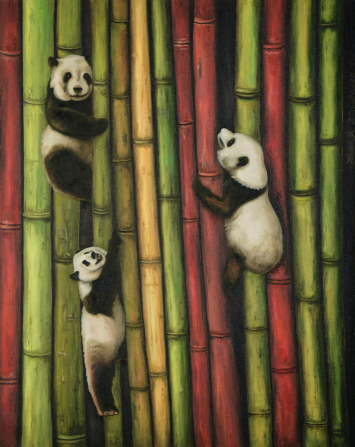 Pandas Climbing Bamboo Painting by Leah Saulnier The Painting Maniac