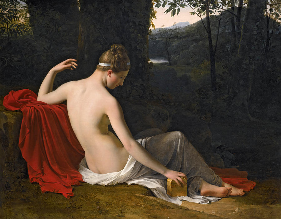 Pandora Reclining in a Wooded Landscape Painting by Attributed to Louis Hersent