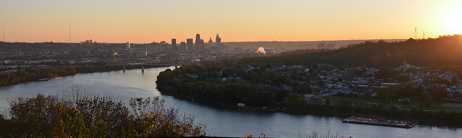 Cincinnati Photograph - Pano Cincinnati And River Dawn by Randall Branham