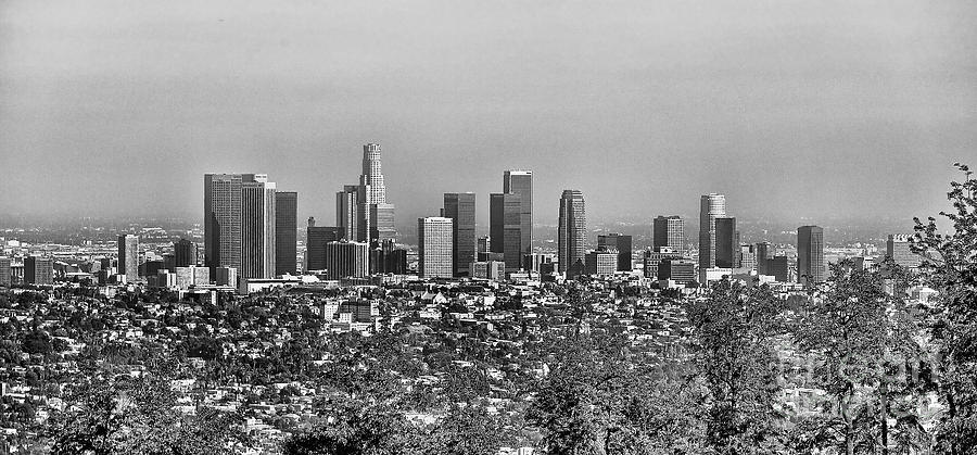Pano Los Angeles City Black White Photograph by Chuck Kuhn