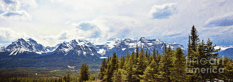 Banff National Park Photograph - Pano of the Mountains Surrounding Lake Louise - digital painting by Scott Pellegrin