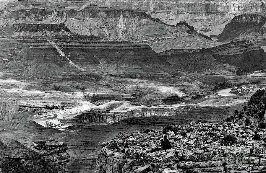 Pano View Grand Canyon BW Photograph by Chuck Kuhn