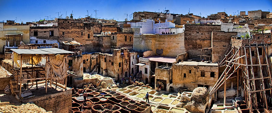 Architecture Photograph - Panorama of the Ancient Tannery in Fez Morocco by David Smith