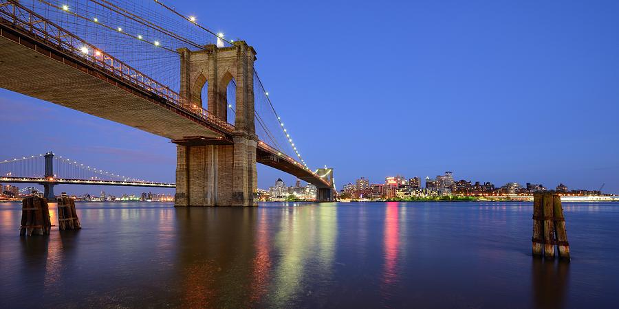 Panorama amazing Brooklyn Bridge in New York seen from Manhattan Photograph by Merijn Van der Vliet