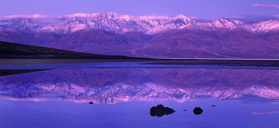 Panorama Badwater and the Panamint Range at Sunrise Death Valley Photograph by Dave Welling